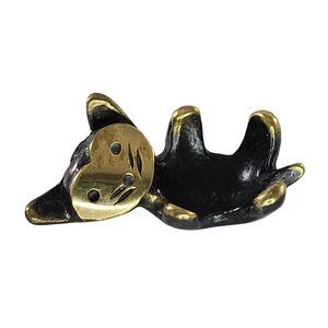 Walter Bosse Brass & Black Cat Figurine Trinket Dish Gum Candle Holder